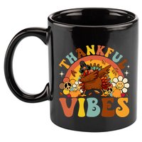 Groovy Thankful Vibes Dabbing Turkey Autumn Thanksgiving Gift 11oz C Handle Ceramic Mug