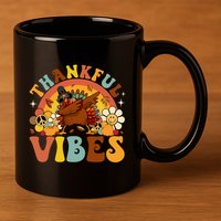 Groovy Thankful Vibes Dabbing Turkey Autumn Thanksgiving Gift 11oz C Handle Ceramic Mug