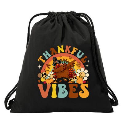 Groovy Thankful Vibes Dabbing Turkey Autumn Thanksgiving Gift Drawstring Bag