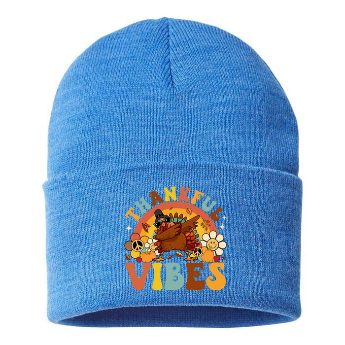 Groovy Thankful Vibes Dabbing Turkey Autumn Thanksgiving Gift Sustainable Knit Beanie