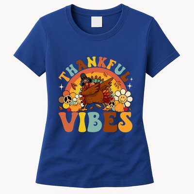 Groovy Thankful Vibes Dabbing Turkey Autumn Thanksgiving Gift Womens T-Shirt