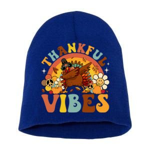 Groovy Thankful Vibes Dabbing Turkey Autumn Thanksgiving Gift Short Acrylic Beanie