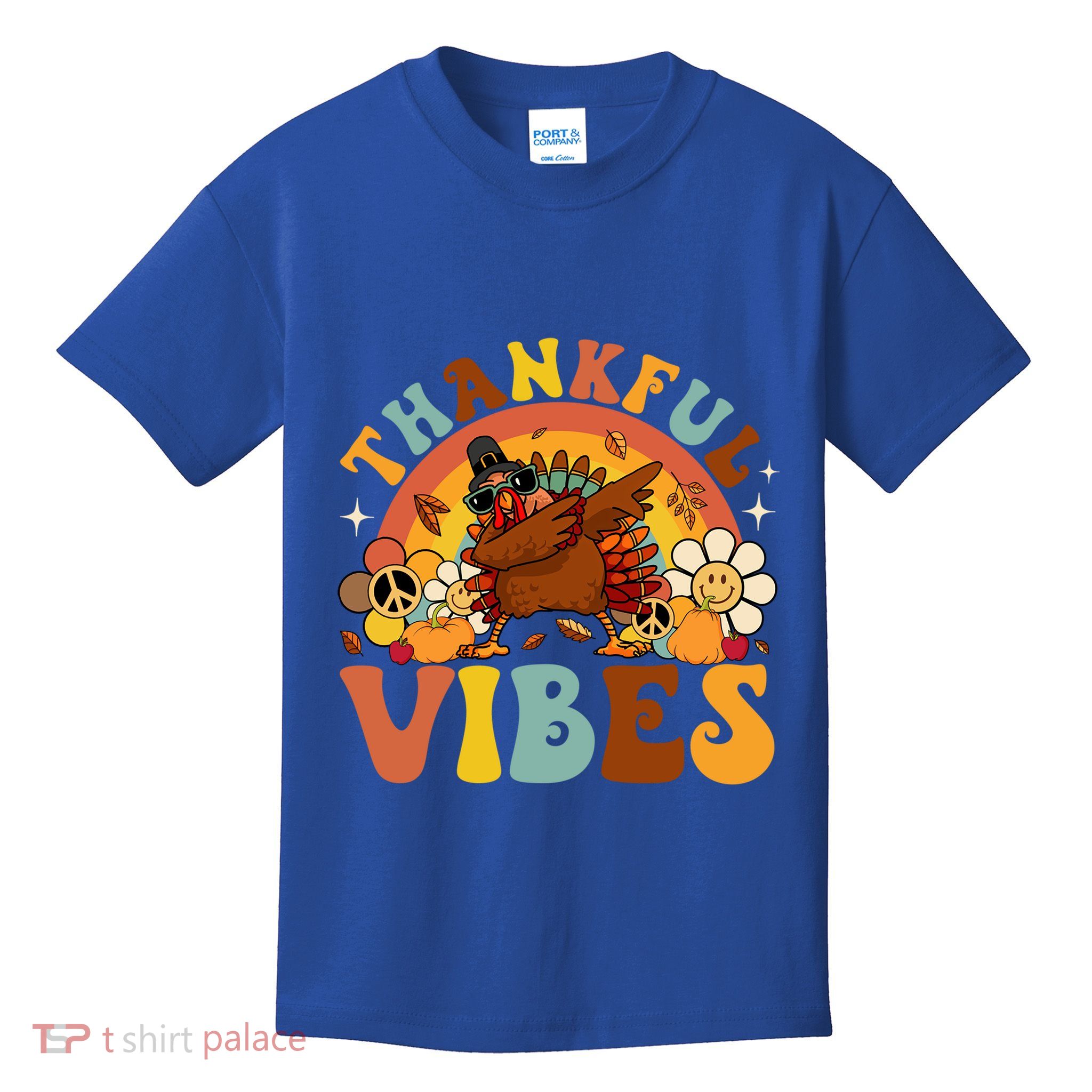 Groovy Thankful Vibes Dabbing Turkey Autumn Thanksgiving Gift Kids T-Shirt