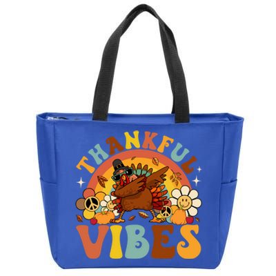 Groovy Thankful Vibes Dabbing Turkey Autumn Thanksgiving Gift Zip Tote Bag