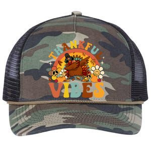 Groovy Thankful Vibes Dabbing Turkey Autumn Thanksgiving Gift Retro Rope Trucker Hat Cap