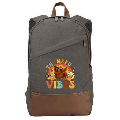 Groovy Thankful Vibes Dabbing Turkey Autumn Thanksgiving Gift Cotton Canvas Backpack