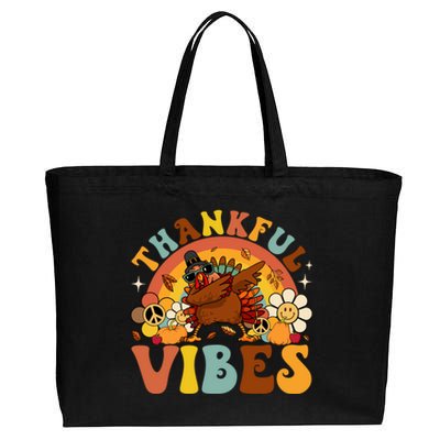 Groovy Thankful Vibes Dabbing Turkey Autumn Thanksgiving Gift Cotton Canvas Jumbo Tote