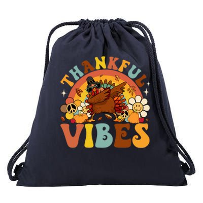 Groovy Thankful Vibes Dabbing Turkey Autumn Thanksgiving Gift Drawstring Bag