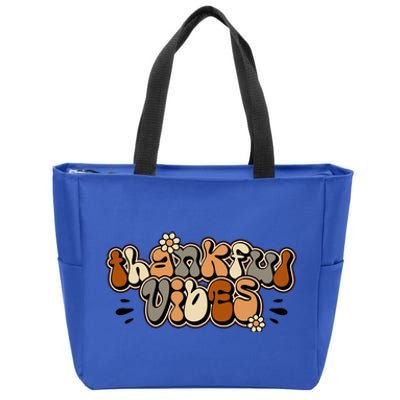 Groovy Thankful Vibes Vintage Thankful Grateful Blessed Gift Zip Tote Bag