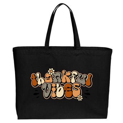 Groovy Thankful Vibes Vintage Thankful Grateful Blessed Gift Cotton Canvas Jumbo Tote