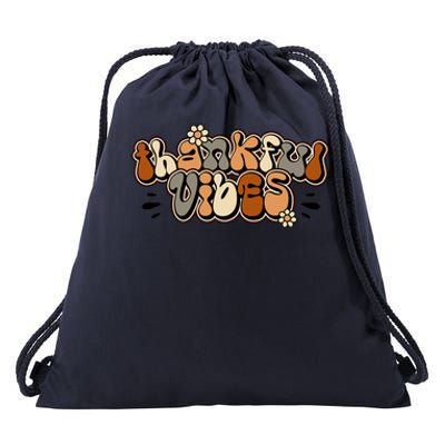 Groovy Thankful Vibes Vintage Thankful Grateful Blessed Gift Drawstring Bag