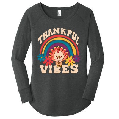 Groovy Thankful Vibes Turkey Fall Thanksgiving Women's Perfect Tri Tunic Long Sleeve Shirt