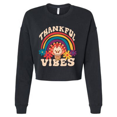 Groovy Thankful Vibes Turkey Fall Thanksgiving Cropped Pullover Crew