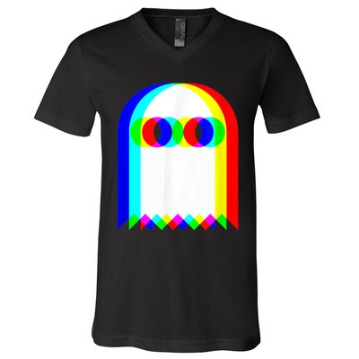 Ghost Trippy Vaporwave Halloween Techno Rave EDM Music Party V-Neck T-Shirt