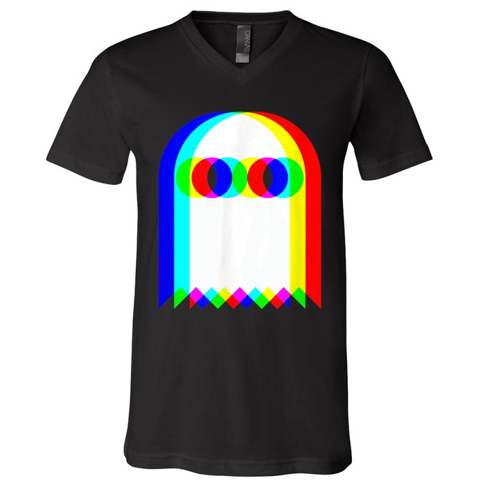 Ghost Trippy Vaporwave Halloween Techno Rave EDM Music Party V-Neck T-Shirt