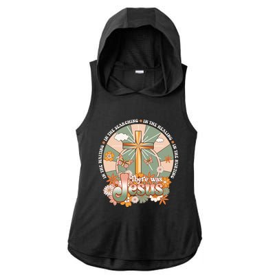 Groovy There Was Jesus Cross Christian Religious Hippie Ladies PosiCharge Tri-Blend Wicking Draft Hoodie Tank