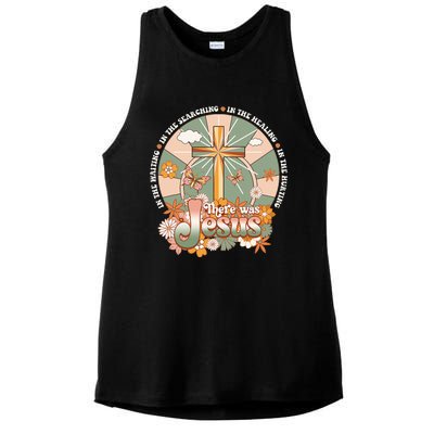 Groovy There Was Jesus Cross Christian Religious Hippie Ladies PosiCharge Tri-Blend Wicking Tank