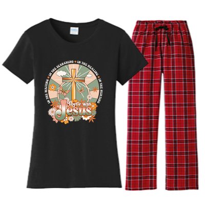 Groovy There Was Jesus Cross Christian Religious Hippie Women's Flannel Pajama Set