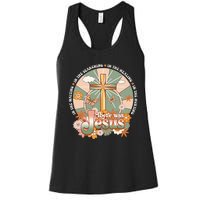 Groovy There Was Jesus Cross Christian Religious Hippie Women's Racerback Tank