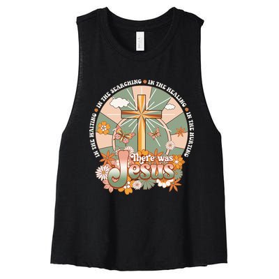 Groovy There Was Jesus Cross Christian Religious Hippie Women's Racerback Cropped Tank