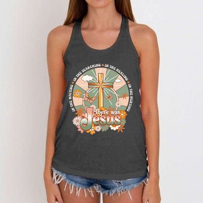 Groovy There Was Jesus Cross Christian Religious Hippie Women's Knotted Racerback Tank