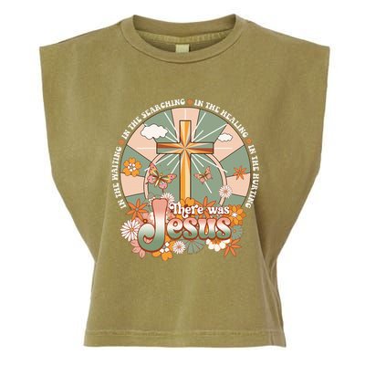 Groovy There Was Jesus Cross Christian Religious Hippie Garment-Dyed Women's Muscle Tee