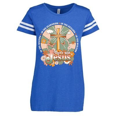 Groovy There Was Jesus Cross Christian Religious Hippie Enza Ladies Jersey Football T-Shirt