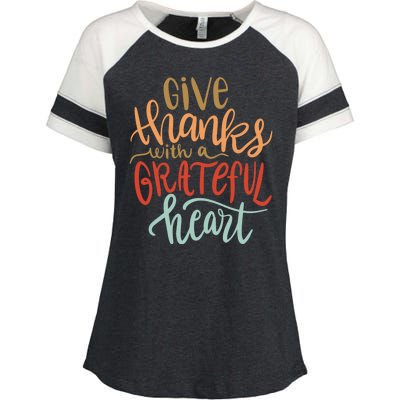 Give Thanks With A Grateful Heart Enza Ladies Jersey Colorblock Tee