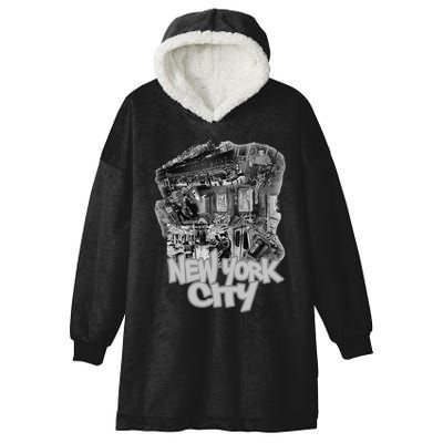 Graffiti Train With Vintage Police New York City Hooded Wearable Blanket