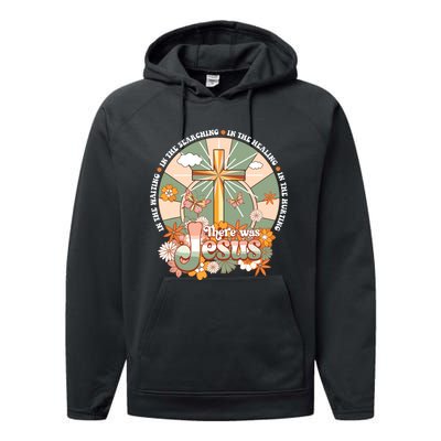 Groovy There Was Jesus Cross Christian Religious Hippie Performance Fleece Hoodie