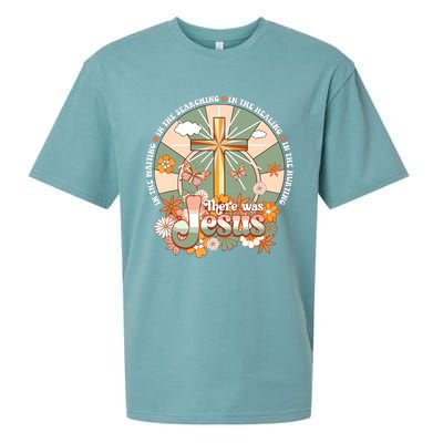 Groovy There Was Jesus Cross Christian Religious Hippie Sueded Cloud Jersey T-Shirt