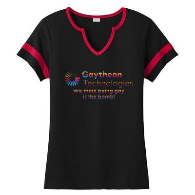 Gaytheon Technologies We Think Being Gay Is The Bomb Ladies Halftime Notch Neck Tee