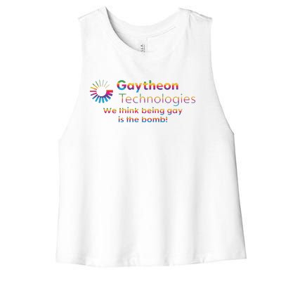 Gaytheon Technologies We Think Being Gay Is The Bomb Women's Racerback Cropped Tank