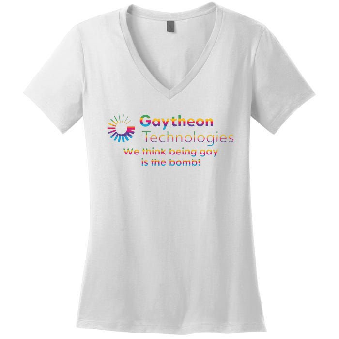 Gaytheon Technologies We Think Being Gay Is The Bomb Women's V-Neck T-Shirt