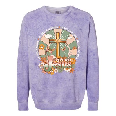 Groovy There Was Jesus Cross Christian Religious Hippie Colorblast Crewneck Sweatshirt