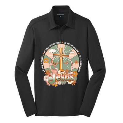 Groovy There Was Jesus Cross Christian Religious Hippie Silk Touch Performance Long Sleeve Polo