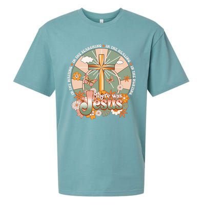 Groovy There Was Jesus Cross Christian Religious Hippie Sueded Cloud Jersey T-Shirt