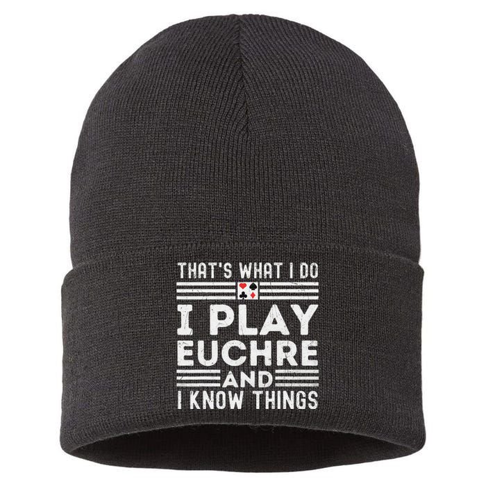 gamer Thats What i Do I Play Eucher And I Know Things Sustainable Knit Beanie