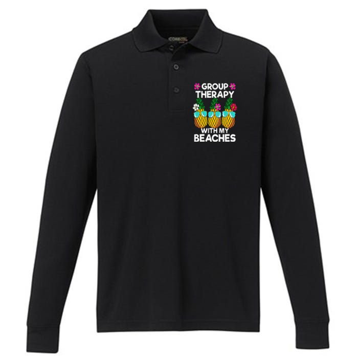 Group Therapy With My Beaches Pineapple Performance Long Sleeve Polo