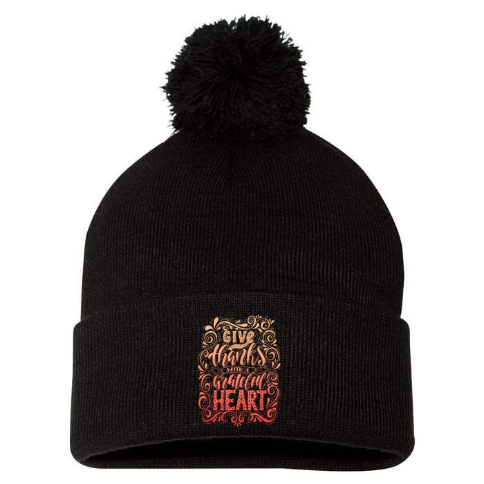 Give Thanks With A Grateful Heart Sign Pom Pom 12in Knit Beanie