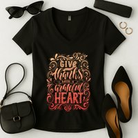 Give Thanks With A Grateful Heart Sign Women's V-Neck T-Shirt