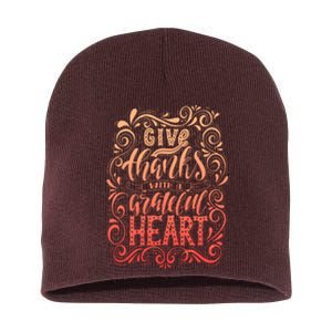 Give Thanks With A Grateful Heart Sign Short Acrylic Beanie