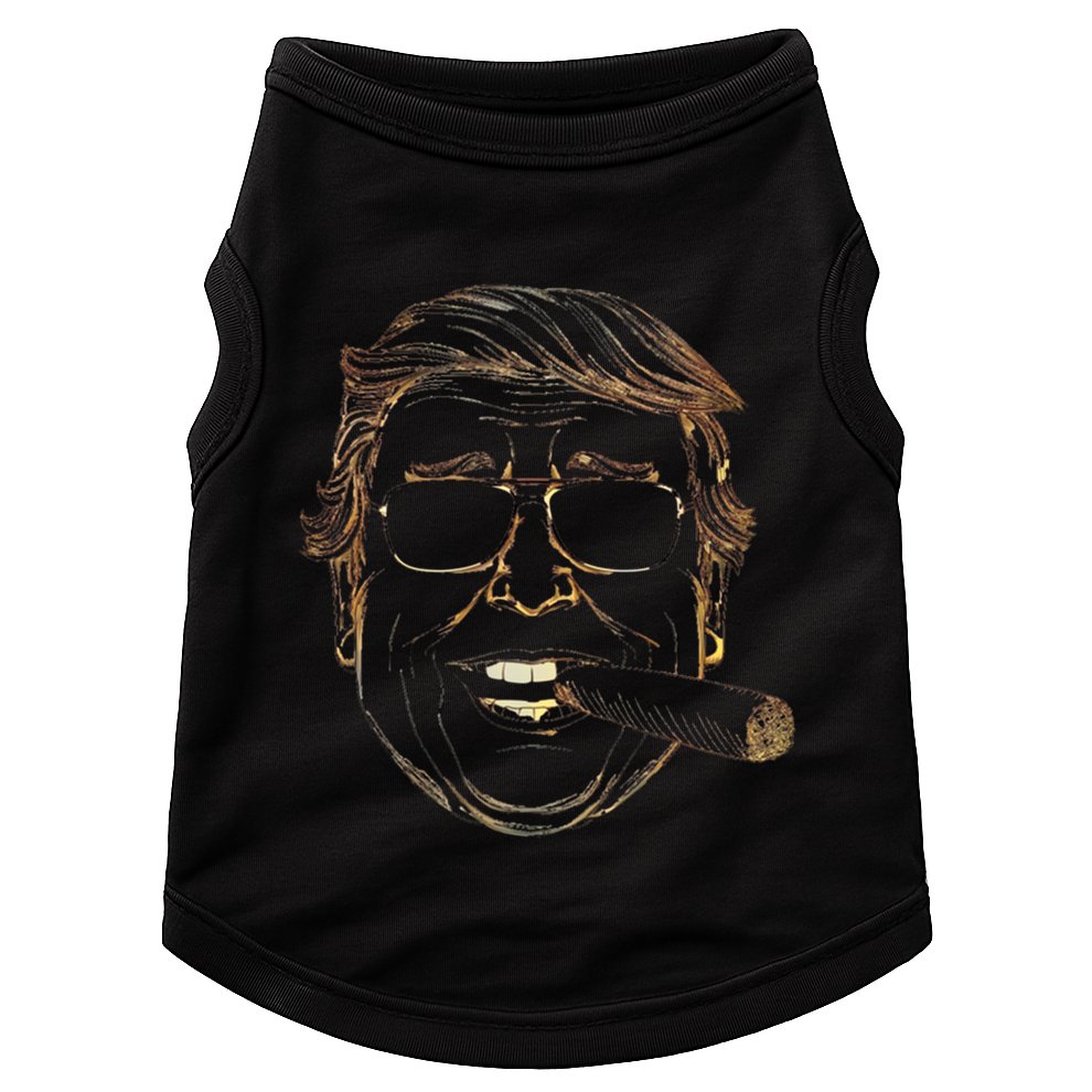 Gold Trump With Cigar And Sunglasses Gift Doggie Tank