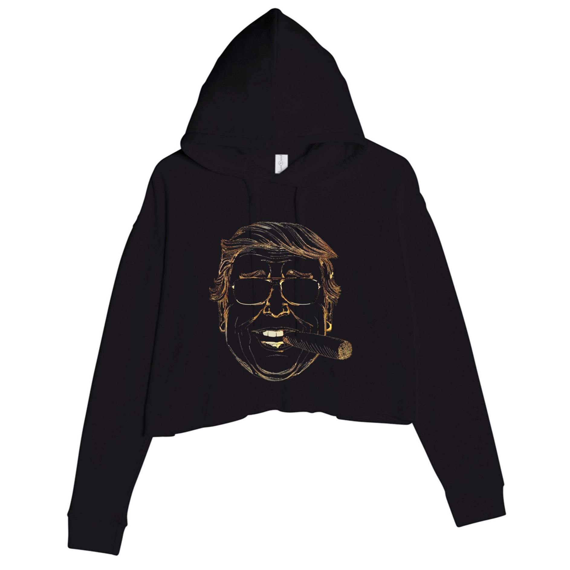 Gold Trump With Cigar And Sunglasses Gift Crop Fleece Hoodie