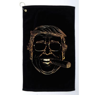 Gold Trump With Cigar And Sunglasses Gift Golf Towel