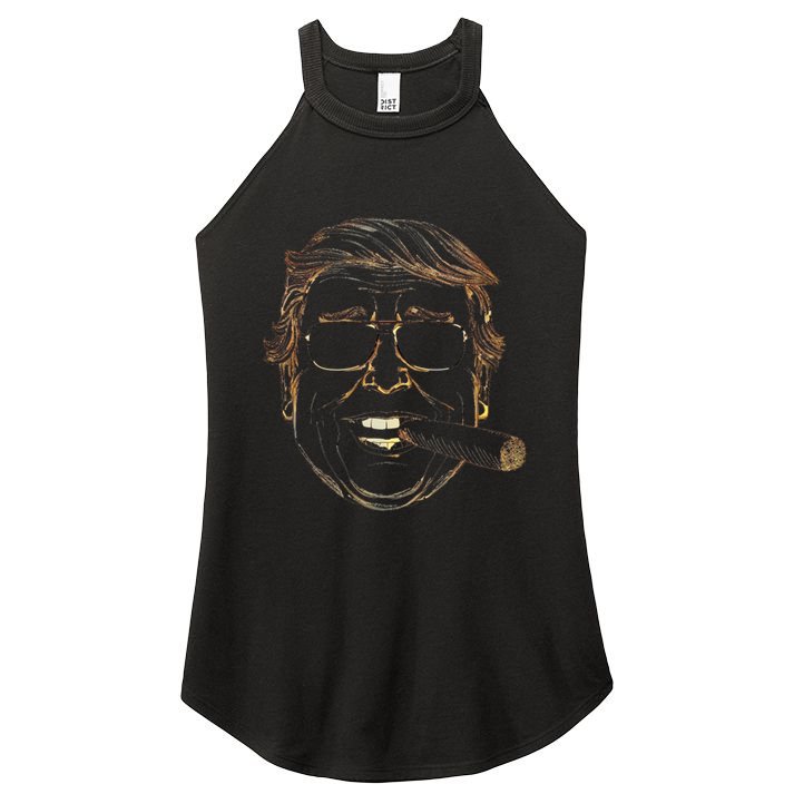 Gold Trump With Cigar And Sunglasses Gift Women's Perfect Tri Rocker Tank