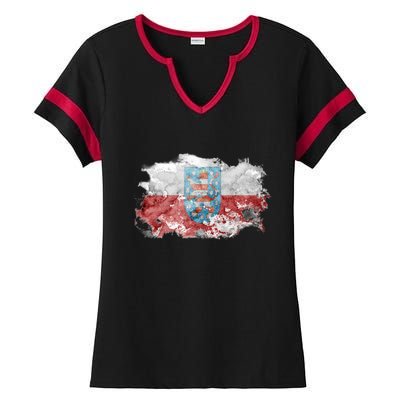 Geremany Thuringia Watercolor Painted State Flag Ladies Halftime Notch Neck Tee