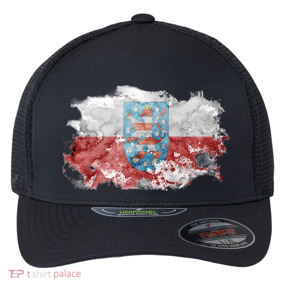 Geremany Thuringia Watercolor Painted State Flag Flexfit Unipanel Trucker Cap