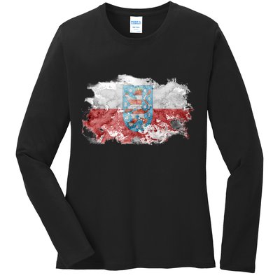Geremany Thuringia Watercolor Painted State Flag Ladies Long Sleeve Shirt