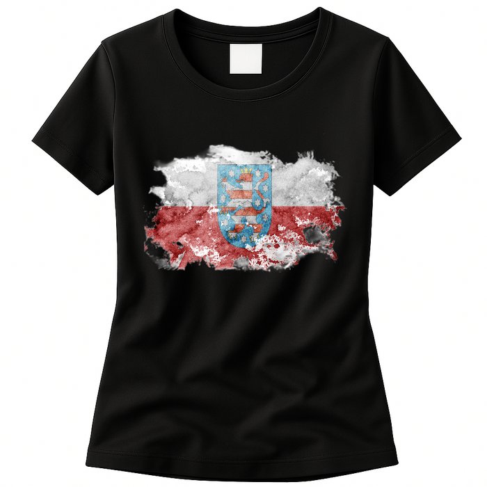Geremany Thuringia Watercolor Painted State Flag Womens T-Shirt